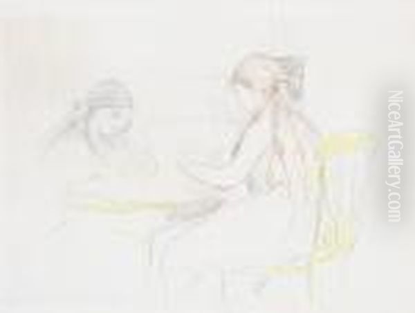 Deux Filles Assises Pres D'une Table - view 1