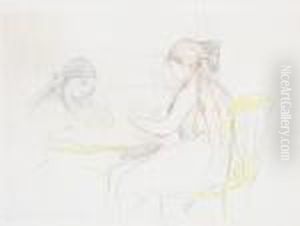 Deux Filles Assises Pres D'une Table by Berthe Morisot