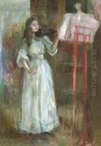 Julie Manet Jouant Au Violon En Robe Blanche by Berthe Morisot
