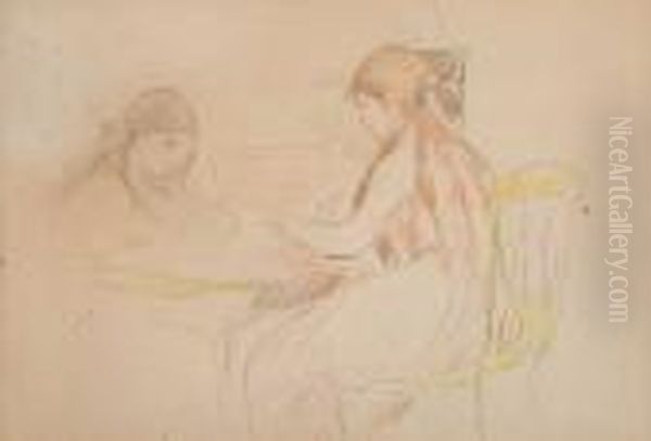 Deux Filles Assise Pres D'un Table - view 1