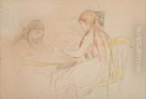 Deux Filles Assise Pres D'un Table by Berthe Morisot