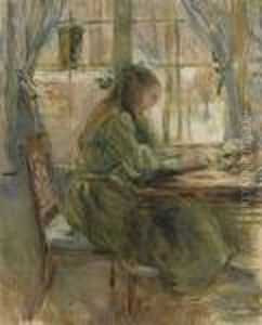 Jeune Fille Ecrivant by Berthe Morisot