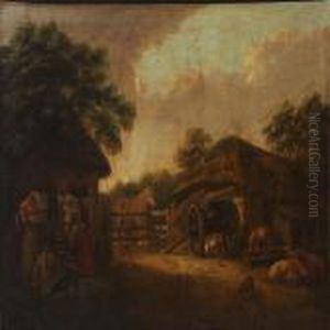 The Laundry Is Being Hung Out To Dry In The Farmyard by George Morland