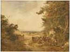 Rural Scene With Figures Before A Cottage by George Morland