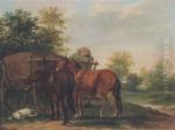 A Waggoner Resting In His Wagon, With Horses And Dog - view 1