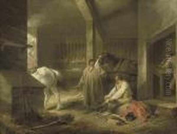 Preparing For Market: A Stable Interior With Figures Andhorses - view 1