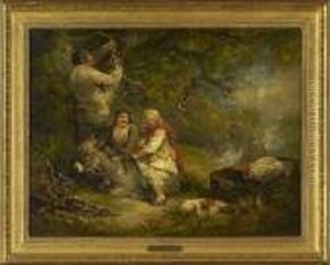 "travelers Resting By A Campfire"