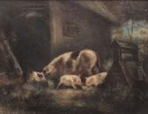 Pigs Outside A Cottage By Awell by George Morland