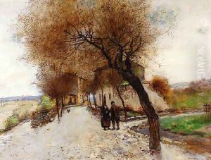Strollers Leaving A Village
