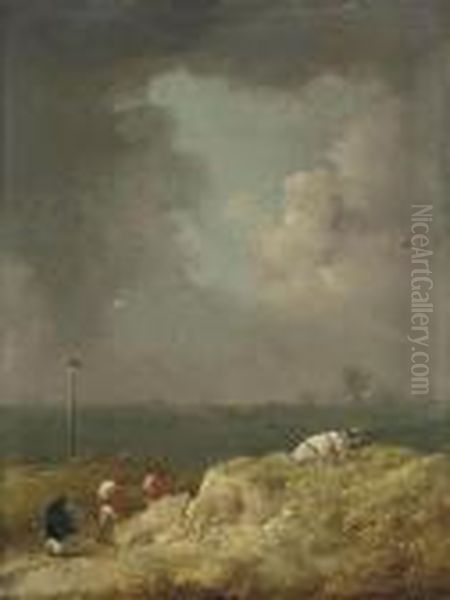 A Stormy Landscape With Officers And A Woman On A Track - view 1