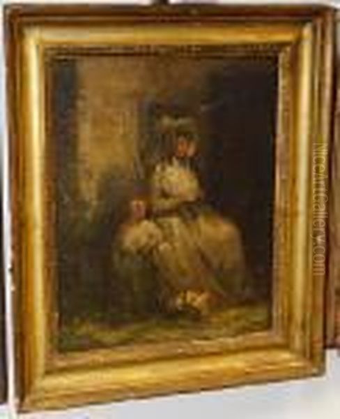 Mother And Child Seated Before A Cottagedoor - view 1