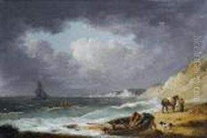 A Windswept Bay On The Isle Of White Withfishermen Disembarking Their Boat