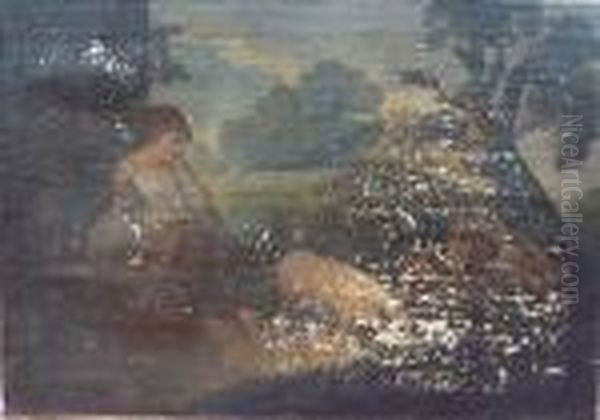 A Farm Girl Tending Three Pigs - view 1