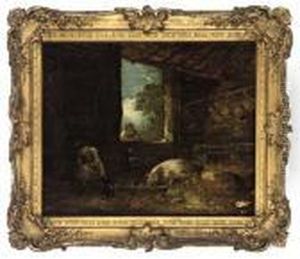 Peasants In A Stable With Pigs by George Morland