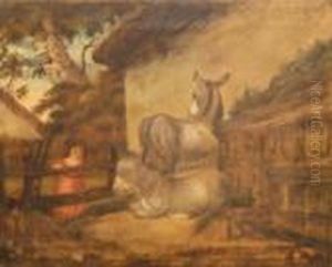 Young Girl And Donkeys by George Morland