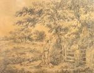 Sportsman And His Dogs In A Countrylandscape by George Morland