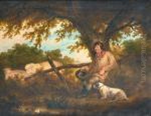 A Shepherd And His Dog Resting Beneath Atree - view 1