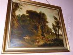 Figures With Cattle In A Wooded Landscape Figures With Cattle In A Wooded Landscape
