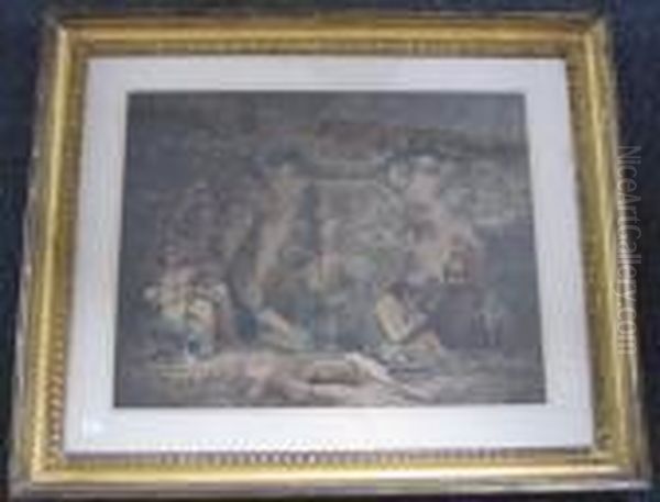 A Coloured Stipple Engraving Of A Famil Yresting In A Woodland Setting - view 1