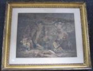 A Coloured Stipple Engraving Of A Famil Yresting In A Woodland Setting by George Morland