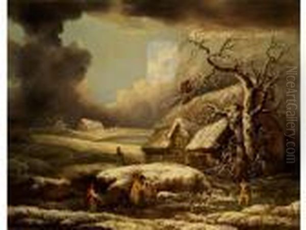 Winterlandschaft Mit Tief
Verschneiten Bauernhausern Und Reisigsammlern Unter Bewegtem
Wolkenhimmel - view 1