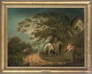 Figures Beside A Country Path, Sheltering From The Wind Figures Beside A Country Path, Sheltering From The Wind