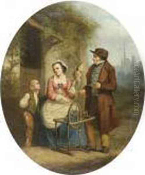 Woman At A Spinning Wheel And Family - view 1