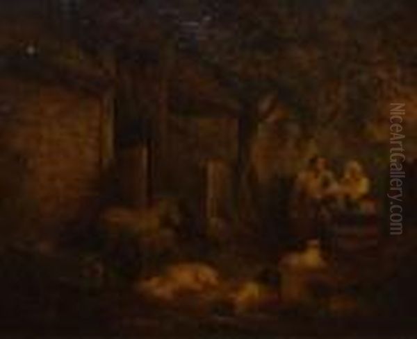 Figures And Animals By A Barn - view 1