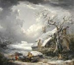 Faggot Gatherers In The Snow With Thatched Cottage