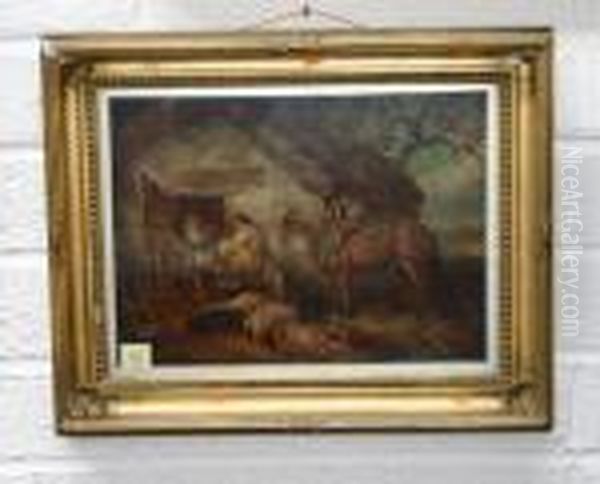 Figures, Horse And Swine Outside A Cottage - view 1