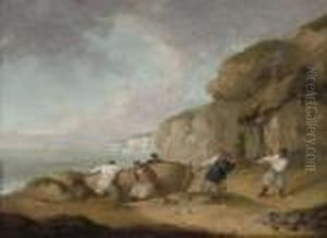 A Coastal Inlet With Fishermen Pulling Their Boat Ashore by George Morland
