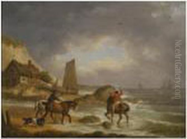 A Coastal Landscape Of The Isle Of Wight, With Figures On Horse Back Near A Cottage - view 1