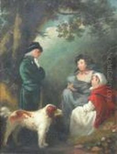 A Woodland Landscape With Figures by George Morland
