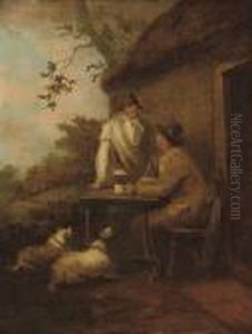 Two Men By A Tavern With Their Dogs by George Morland