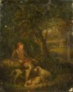A Meagre Bag, Sportsman And Three Gundogs Resting Beneath A Tree M