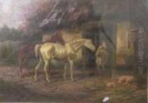 A Figure With Horse Outside A Cottage Door by George Morland