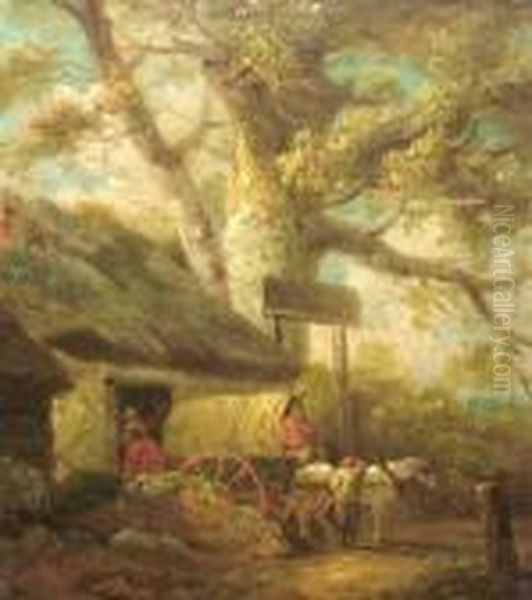 Travellers With A Cart And Horse By An Inn With Woodland - view 1