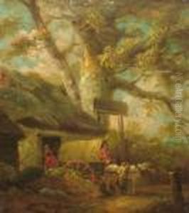 Travellers With A Cart And Horse By An Inn Withwoodland by George Morland