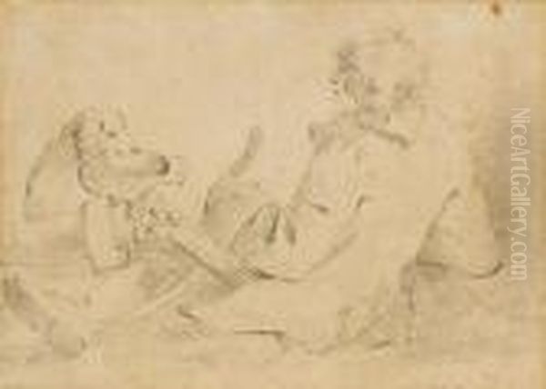 Study Of A Boy With His Dog - view 1