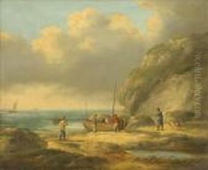Setting Out, Beach Scene With Fishermen And Dog by George Morland