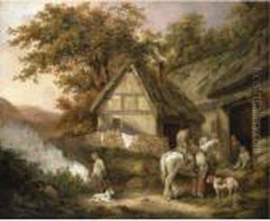 A Traveller Resting At A Cottage With A Boy Burning Weeds To The Left thumbnail