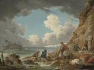 A Coastal Inlet With A Ship Wreck And Wreckers On The Shore