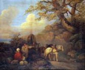 Figures Resting And In Conversation, With Heavy Horses