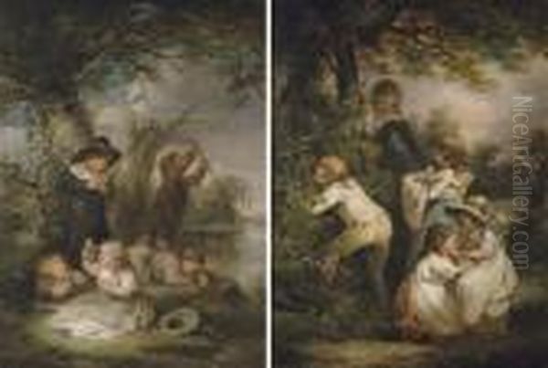 Children Fishing; And Children Gathering Nuts - view 1