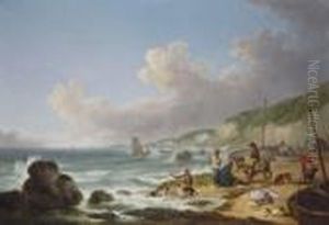 A View Of Gurnhards Bay, Near Cowes, Isle Of Wight, With Fisherfolk On The Shore by George Morland