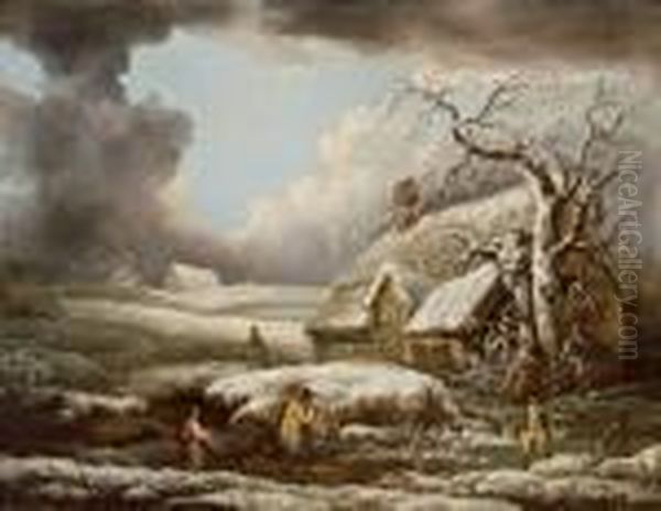 Paesaggio Invernale Con Raccoglilegna E Un Cacciatore - view 1