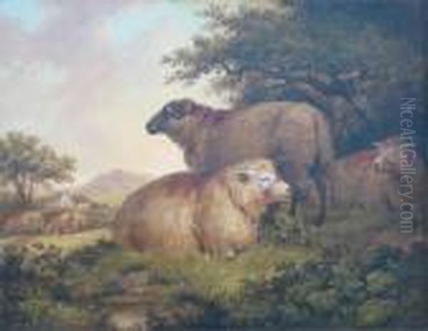 Sheep By A Wood A Cottage Beyond - view 1