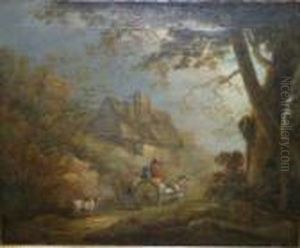 Horse And Cart With Cottage In Background by George Morland
