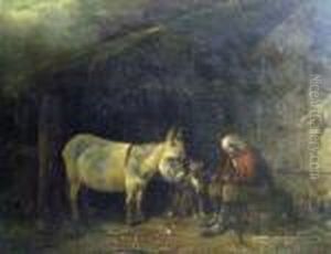 Farrier At Work, A Donkey Anddog Looking On by George Morland