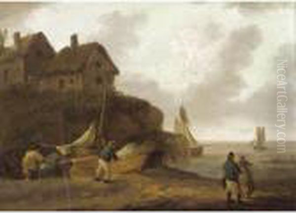 Fishermen Repairing Their Boats On The Shore - view 1